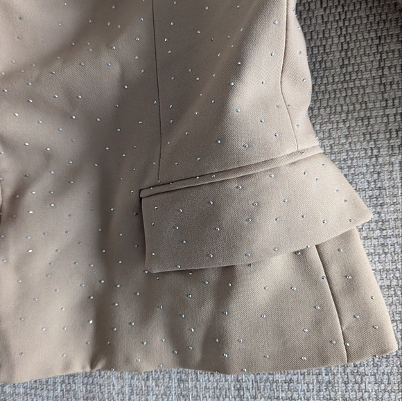 New Zara embellished rhinestone semi dropped blazer beige tan neutral sparkle - Picture 7 of 15